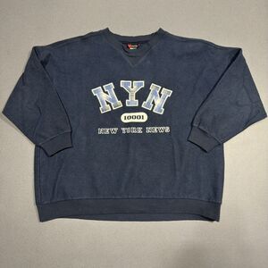 Vintage NY News Sweatshirt Mens Large Navy Blue Waffle Thermal Made In USA